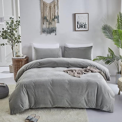 Wellboo Grey Comforter Sets King Women Men Gray Fluffy Bedding Comforters Solid Dark Grey Velvet Aesthetic Quilts Soft Warm Winter Plush Grey Blankets Plain Gray Flannel Thick Bed Sherpa Bed King Size