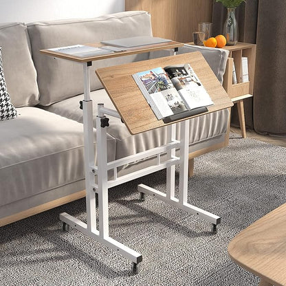 DlandHome Mobile Standing Desk Stand Up Desk Rolling Desk, Stand Sit Desk Mobile Computer Desk Adjustable Standing Desk 23.6inches Table Workstation Mobile Desk Cart Tray Oak