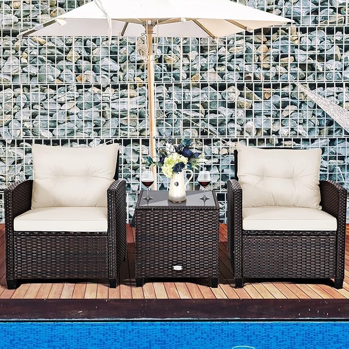 3 PCS Patio Furniture Set, OneSize, White