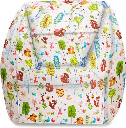 Posh Creations Structured Comfy Bean Bag Chair for Gaming, Reading, and Watching TV, Coronado Chair, Canvas - Forest Critters on White