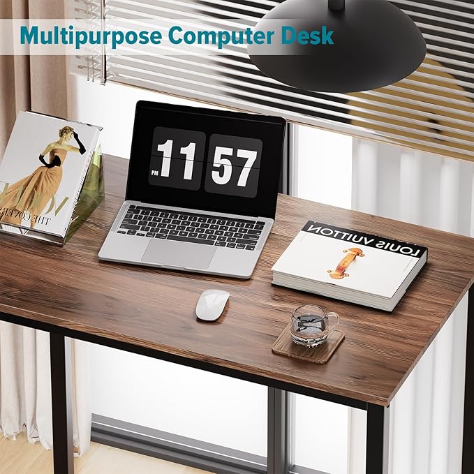 SINPAID Small Computer Desk 31.5 inches Desk for Small Spaces Sturdy Home Office Desk Modern Gaming Desk Study Writing Laptop Table, Brown