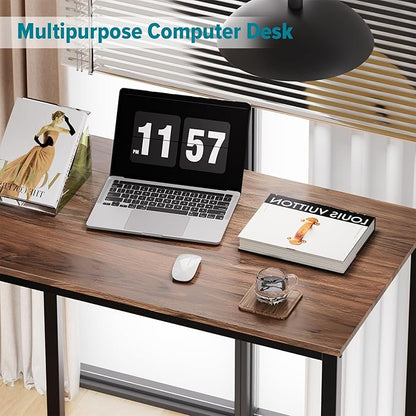SINPAID Small Computer Desk 31.5 inches Desk for Small Spaces Sturdy Home Office Desk Modern Gaming Desk Study Writing Laptop Table, Brown
