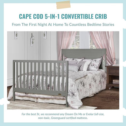 Cape Cod 5-in-1 Convertible Crib in Storm Grey, Greenguard Gold Certified, 55x30x44.5 Inch (Pack of 1)