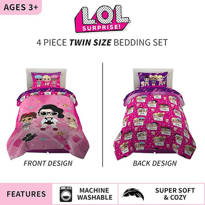 Franco Kids Bedding Super Soft Comforter and Sheet Set, 4 Piece Twin Size, LOL Surprise