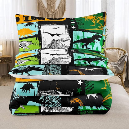 Bodhi Boys Bedding Set Full,Kids Teen Comforter Set with Pillowcases,Teen Boys Full Size Dinosaur Comforter Set,Cartoon Dinosaur Bedding Set for Boys Kids