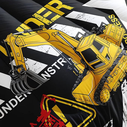 Excavator Comforter King Size,Construction Truck Comforter Set for Kids Teens Boys Girls,3Pcs Bedding Set Printed Comforter with 2 Pillowcases,Soft and Lightweight(Black，King Size)