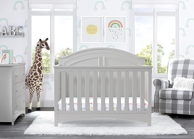 Delta Children Perry 6-in-1 Convertible Crib - Greenguard Gold Certified, Moonstruck Grey + Simmons Kids Radiant Sky Dual Sided Baby Crib Mattress and Toddler Mattress (Bundle)