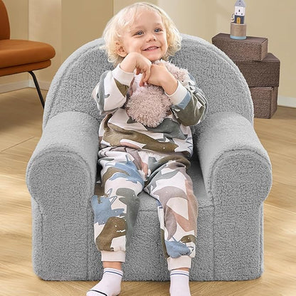 Toddler Chair Sherpa Couch Sherpa Kids Chair, Cuddly Kids Chairs Comfy Toddler Plush Chair Toddler Couch Reading Chair for Kids Fuzzy Baby Chair Grey