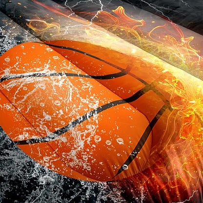 Basketball Comforter Set Full Size, Sports Basketball Bedding Boys Comforter Sets for Bedroom Fire Ice Basketball Theme Room Decor for Teen Boys, 1 Comforter 2 Pillowcase