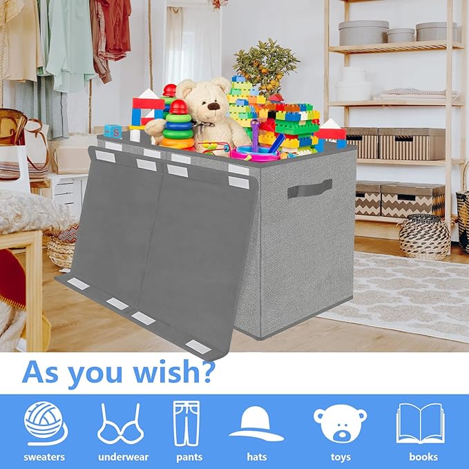 homyfort Large Toy Box Chest for Kids Boys,Collapsible Toy Bin Storage Organizer Basket with Lids for Blanket,Toys,Toddler,Nursery,Playroom (Grey)