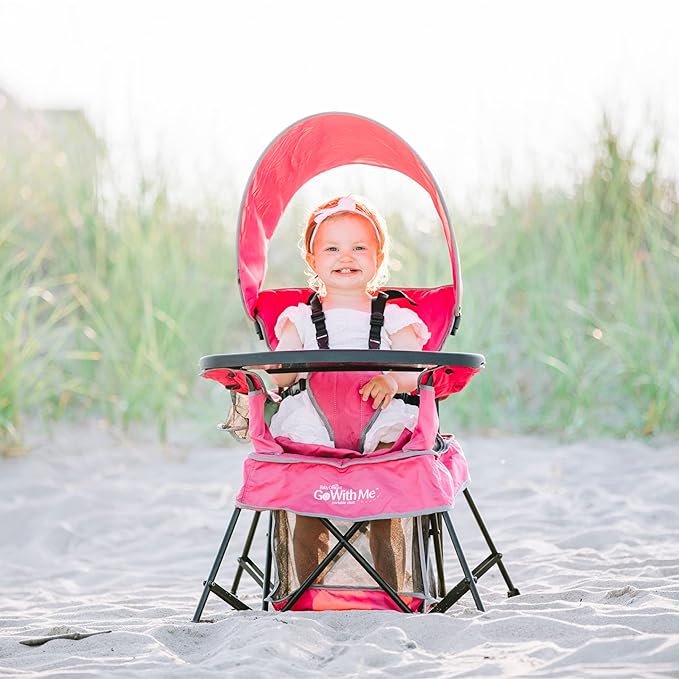 Baby Delight Go with Me Venture Portable Chair | Indoor and Outdoor | Sun Canopy | 3 Child Growth Stages | Pink
