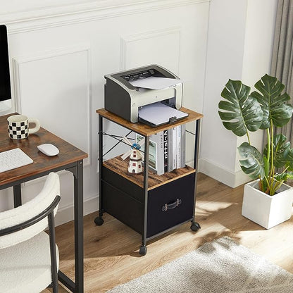 VECELO File Cabinet, Rolling Printer Stand with Large Fabric Drawer, Storage Cabinet Fits Letter Size, Ideal for Small Spaces, Apartments and Bedroom, Easy to Install, Brown+Black,2 Set