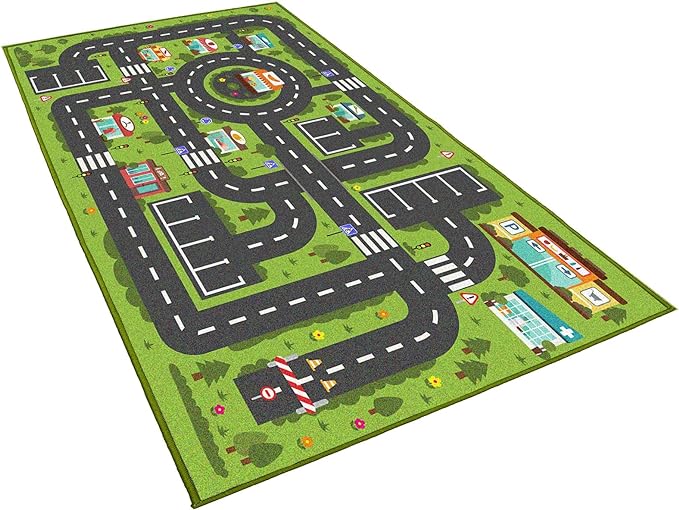Car Rug Play Mat, Road Rug Carpet for Kids, City Life Educational Road Traffic Carpet for Ages 3-12 Years Old(140×200cm/55×79inch)