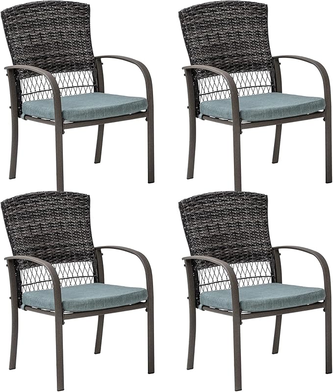 Pamapic 4 Piece Patio Dining Chair, Outdoor Dining Chair, Patio Wicker Chair for Backyard Garden Deck Poolside/Removable Cushions(Green)