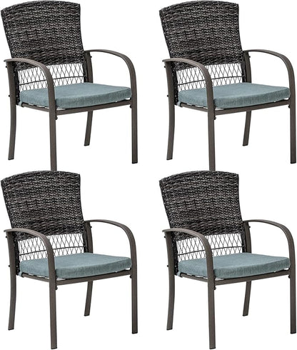 Pamapic 4 Piece Patio Dining Chair, Outdoor Dining Chair, Patio Wicker Chair for Backyard Garden Deck Poolside/Removable Cushions(Green)