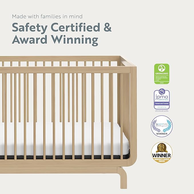 Storkcraft Santorini Deluxe 5-in-1 Convertible Crib with Bonus Toddler Guardrail (Driftwood) – GREENGUARD Gold Certified, Toddler Guardrail Included in Box, Fits Standard Crib Mattress