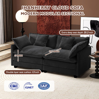 Ihanherry 111.4" L Shaped Modern Sofa Modular Sectional Cloud Couch with Ottoman, 4-Seat Chenille Deep Seat Sofa with Pillow for Living Room, Bedroom and Apartment, Beige