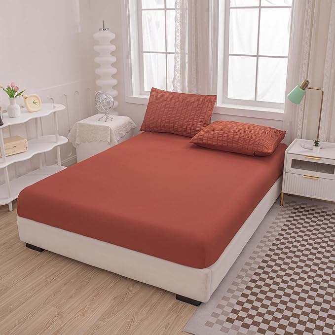 Burnt Orange Comforter Set Queen,Queen Sized Comforter Bedding Set, Burnt Orange Terracotta Bedding Set Queen Size,5 Pcs Lightweight Microfiber Bed Set