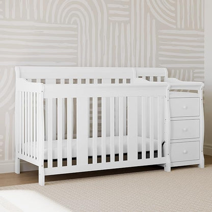 Storkcraft Portofino 5-in-1 Convertible Crib and Changer (White) – Changing-Table Combo with Drawer, Converts to Toddler Bed, Daybed Full-Size Storage Drawer