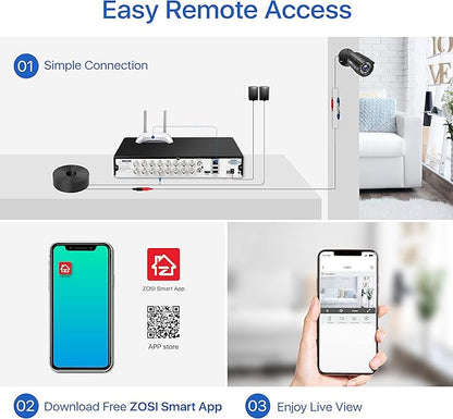 ZOSI 3K Lite H.265+ 16 Channel Video Security DVR Recorder with AI Human/Vehicle Detection,16CH Hybrid 4-in-1 CCTV DVR with 4TB HDD for Home Surveillance Camera System,Remote Access,24/7 Recording