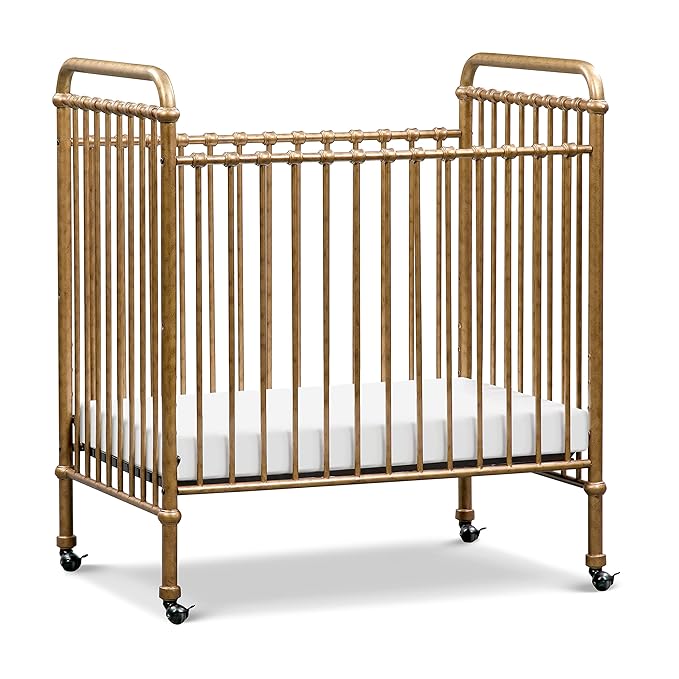 NAMESAKE Abigail 3-in-1 Convertible Mini Metal Crib in Vintage Gold, Greenguard Gold Certified