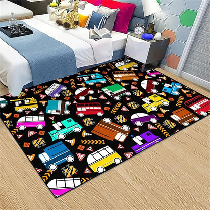 Car Rug Play Mat Kids Rugs for Playroom Car Rug for Boys Room Kids Mat Construction Play Mat Car Play Rug Car Carpet for Kids Carpet for Bedroom Truck Rugs for Boys Room,Black 5'×7'