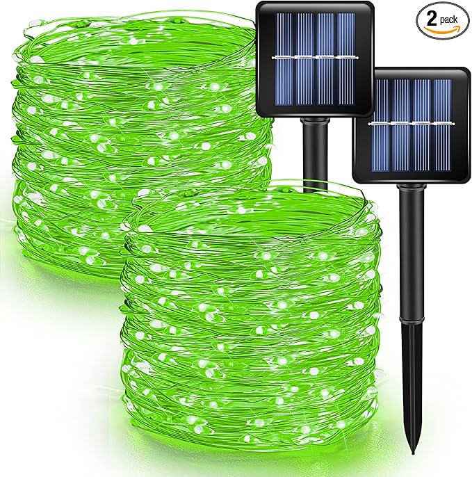 Dazzle Bright 2 Pack Solar String Lights Outdoor, Total 80FT 240LED St. Patrick's Day Waterproof Fairy Lights 8 Modes, Copper Wire Lights for Christmas Patio Party Yard Decoration (Green)