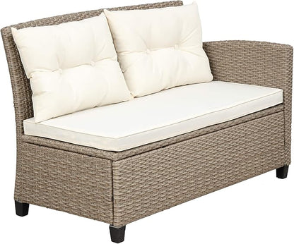 4 Piece Outdoor Patio Furniture Sets Wicker Rattan Conversation Sofa with Glass Table, Chaise Lounge and Chair for Garden Backyard, Onesize, Beige