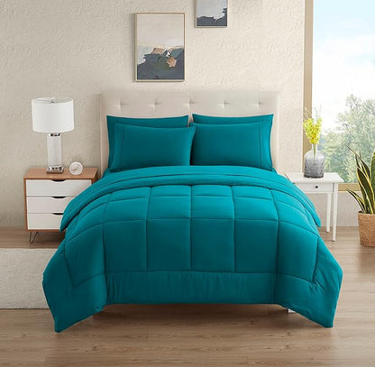 Dorm Room Essentials College Bedding Comforter Set 5 Piece Twin Size Bed in a Bag for College Students Boys and Girls, Twin, Teal