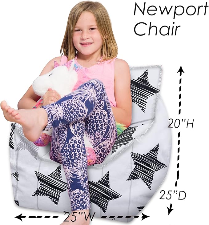 Posh Creations Structured Comfy Bean Bag Chair for Gaming, Reading, and Watching TV, Newport Chair, Canvas - Sketchy Stars