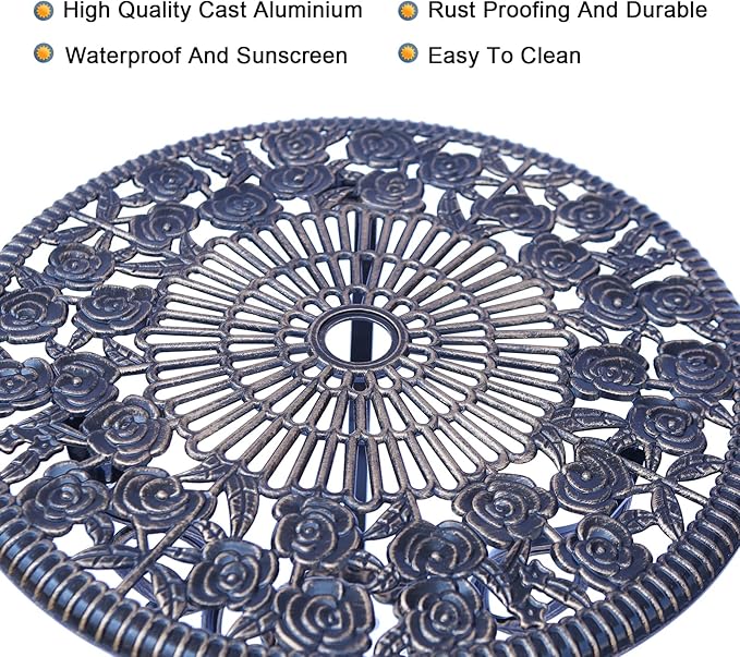 Mandolin Patio Table and Chairs,5 Piece Outdoor Dining Set,Rust-Resistant Cast Aluminum Bistro Set with Cushion.Rose Design (Copper)