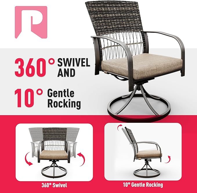 Pamapic 7 Piece Outdoor Dining Set, Rattan Outdoor Patio Furniture Set for Deck Backyard Garden with Iron Outdoor Dining Table, 6 Swivel Outdoor Dining Chairs and Removable Cushions (Beige)