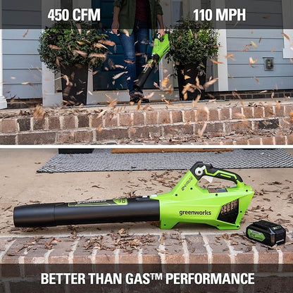 Greenworks 24V (110 MPH / 450 CFM / 125+ Compatible Tools) Cordless Brushless Axial Leaf Blower, Tool Only