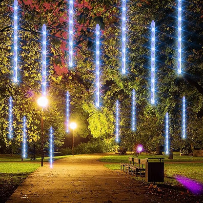 Dazzle Bright Christmas Lights Outdoor, 288LED Meteor Shower Rain Lights 12 Inch 8 Tubes, Waterproof Plug in Falling Icicle Lights Christmas Decorations for Xmas Tree Yard House Decor (Blue)