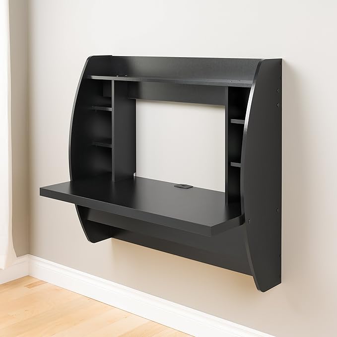 Prepac Floating Desk - Versatile Wall Mounted Desk for Small Spaces, Efficient Computer Desk with Storage, Black Wall Desks, Perfect for Modern Homes