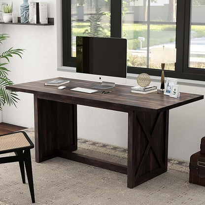 YITAHOME 6FT Conference Table Executive Desk, 70.8’’ Large Meeting Seminar Table for Office with Thicken Wood Frame, Farmhouse Rectangular Computer Desk for Home Business, Rustic Oak