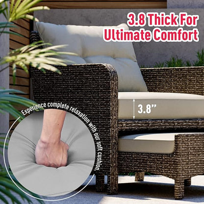 Pamapic 5 Pieces Wicker Patio Furniture Set Outdoor Patio Chairs with Ottomans Conversation Furniture with coffetable for Poorside Garden Balcony(Grey Cushion +Grey Rattan)…