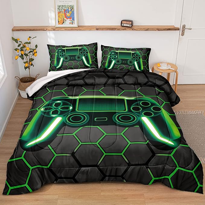 Boys Comforter Set,Gaming Bedding for Kids Teen,Game Console Comforter Set for Gamer Room Decor(comforter-Game43,Queen)
