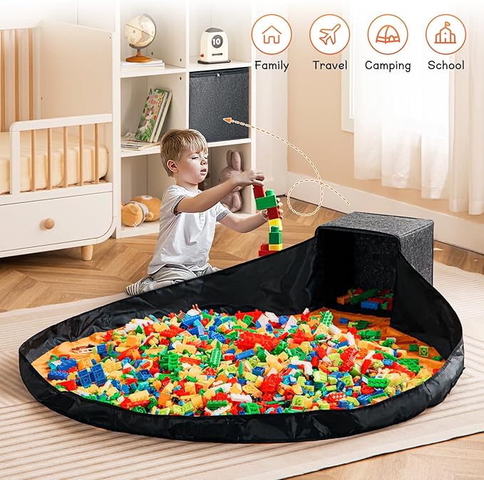 Toy Storage Organizer and Play Mat 13"x13"x13 Basket for Building Bricks Collapsible Storage Box for Kids Nonwoven Fabric Organizer Cube Bin