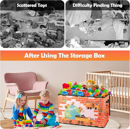 Large Toy Box Chest, Collapsible Sturdy Toy Storage Organizer for Kids, Boys, Girls, 25"x13"x16" Toy Chest Storage Bins with Lids Toy Bins Baskets Boxes for Living Room, Playroom, Nursery, Orange