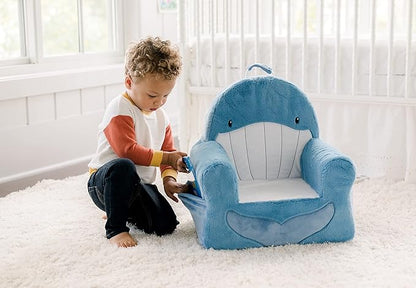 Soft Landing Animal Adventure Sweet Seats, Premium and Comfy Toddler Lounge Chair with Carrying Handle & Side Pockets – Blue Whale