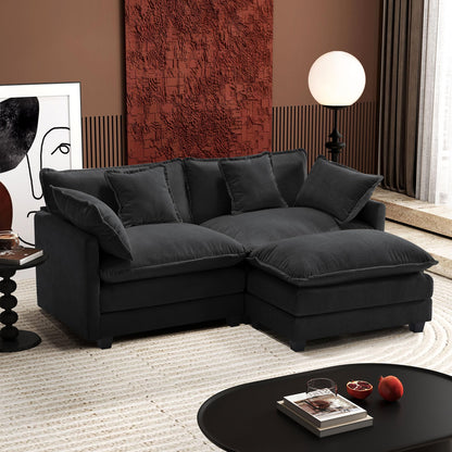 Ihanherry 111.4" L Shaped Modern Sofa Modular Sectional Cloud Couch with Ottoman, 4-Seat Chenille Deep Seat Sofa with Pillow for Living Room, Bedroom and Apartment, Beige