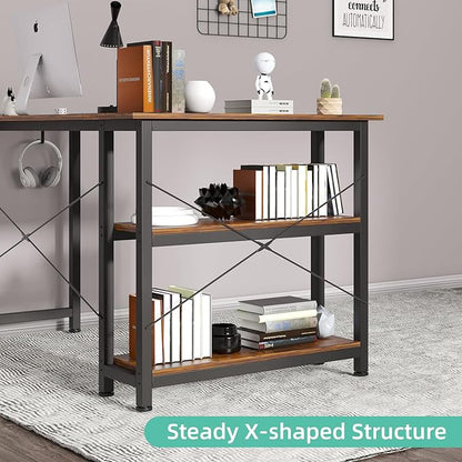 COTUBLR L Shaped Computer Desk, 47 Inch Small Corner Desk with Storage Shelves, Computer Desk Table Laptop Table Writing Desk Study Table for Home Office Workstation Small Spaces (Rustic Brown)