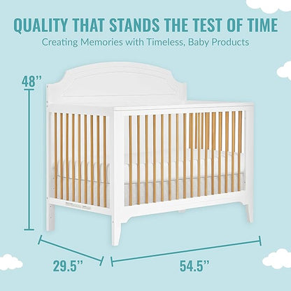 JPMA & Greenguard Gold Certified Milton 5-in-1 Convertible Crib Made with Sustainable New Zealand Pinewood in White and Natural, Non-Toxic Finish