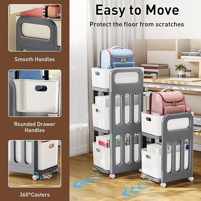File Cabinet, Easy Assembled Mobile Filing Cabinets with Wheels, 3 Drawer Rolling Cart for Home Office Legal/Letter/A4 Size File