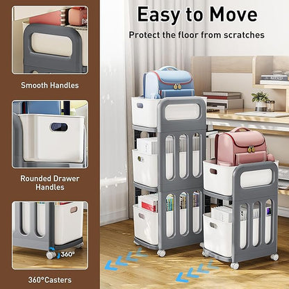 File Cabinet, Easy Assembled Mobile Filing Cabinets with Wheels, 3 Drawer Rolling Cart for Home Office Legal/Letter/A4 Size File