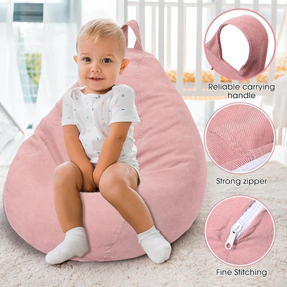 2 Pcs 100L Stuffed Animal Storage Bean Bag Chair Cover (No Filler) for Kids Soft Corduroy Stuffable Bean Bag Zipper for Organizing Children Plush Toys(Pink)