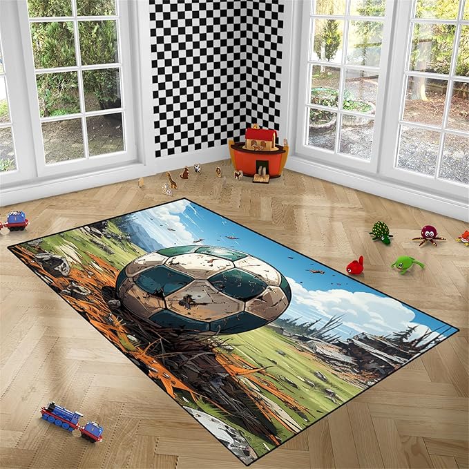 Football Rug for Boys Bedroom - Kids Rug Football Rug Basketball Rugs for Teen Boys Bedroom Football Carpet for Boys Bedroom Football Rugs for Boys Girls Sports Room,4'5''×6'