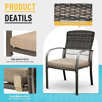 Pamapic 7 Piece Patio Dining Set for 6,Wicker Outdoor Furniture Set for Backyard Garden Deck Poolside with Iron Slats Table Top,4 Dining Chairs and 2 Swivel Rockers,Removable Cushions(Beige)