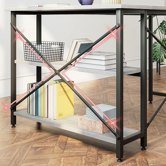 Bestier Small L Shaped Desk with Shelves 47 Inch Reversible Corner Computer Desk Writing Gaming Storage Table for Home Office Small Space, Gray Oak